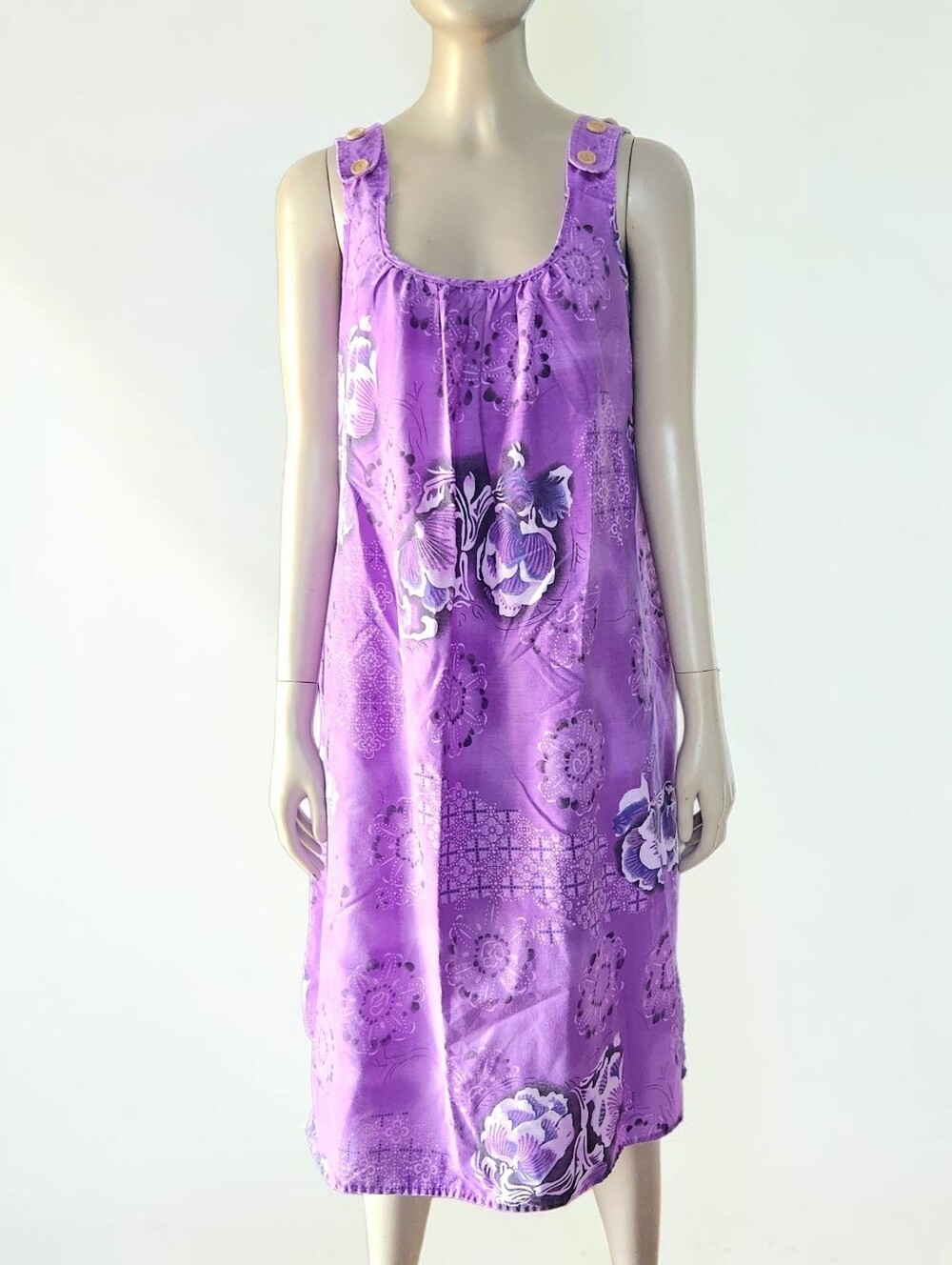Anthony Richards Sleeveless Sun Dress Womens M Purple Floral Shift Button Detail